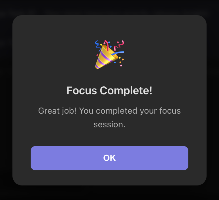 Focus session complete notification